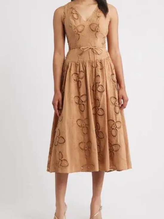 Anne Klein Dresses & Skirts - Anne Klein Sleeveless Embroidered Midi Dress in Tan